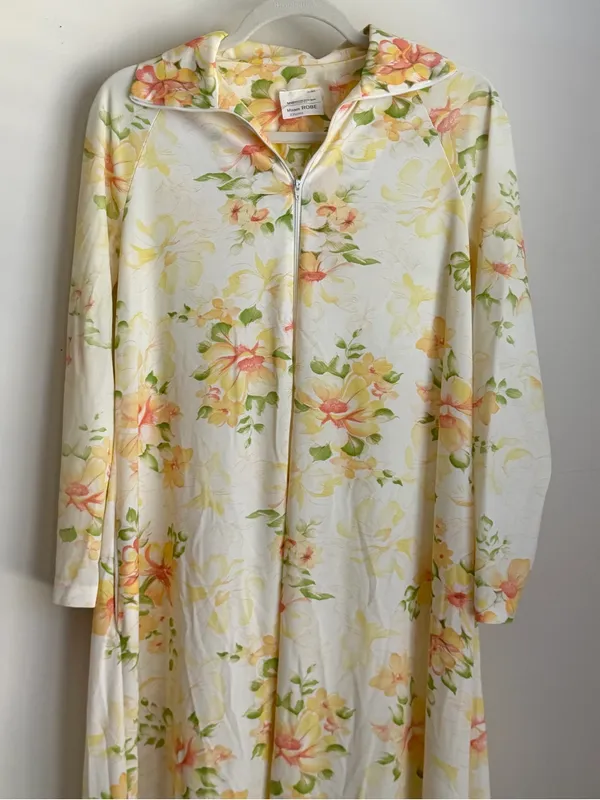 Vintage 70s JCPenney Yellow Floral Maxi Robe Housecoat Small - Image 3