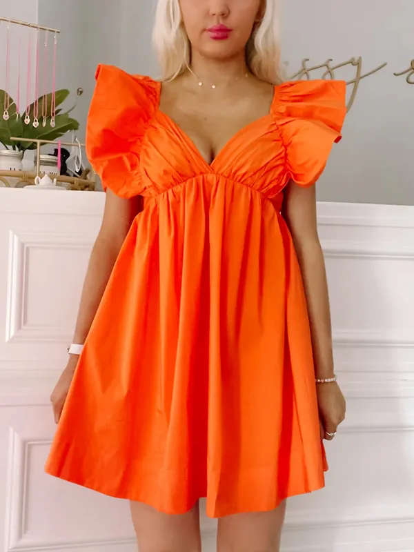 Day + Moon Ruffle Sleeve Tie Back Poplin Mini Dress Orange - Image 2
