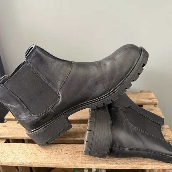 Vepose Womens Black Leather‎ Chunky Heel Ankle Size 11 Chelsea Boots A24 - Image 10