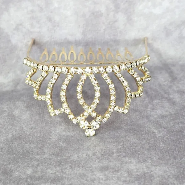 Gold Rhinestone Crown Tiara Clip Hair Bridal Accessories Fashion‎ Jewlery JB2-9 - Image 2