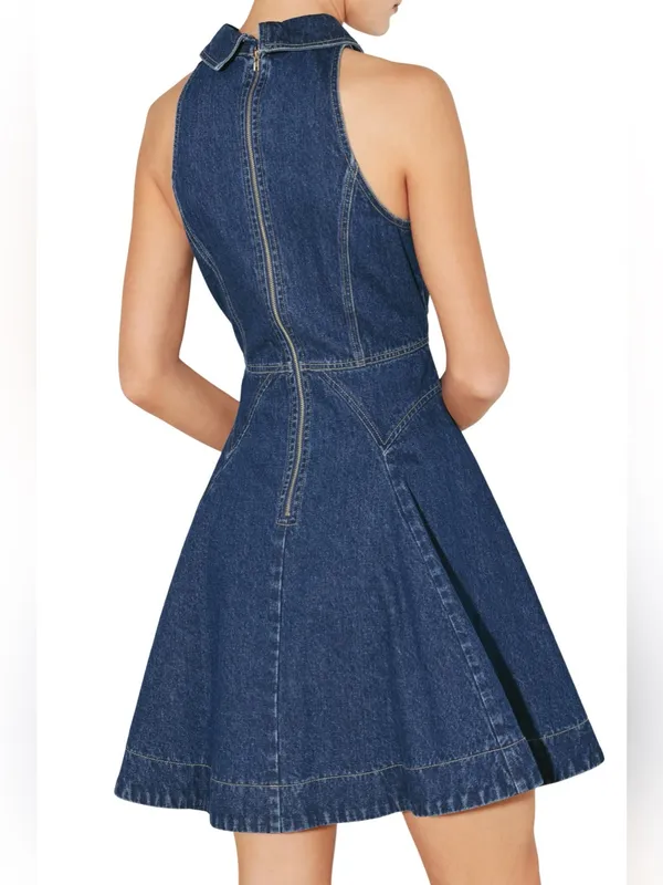 Flying Tomato Sleeveless Denim Fit-and-Flare Dress - Dark Blue Small - Image 2
