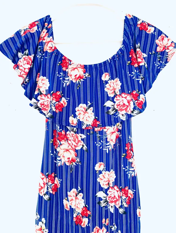 Blue Floral Maxi Dress Multiple Size M - Image 3