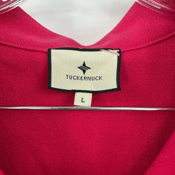 Tuckernuck Fuchsia Pink Avery Terry‎ Shirt Dress Mini Button Front Size Large - Image 4