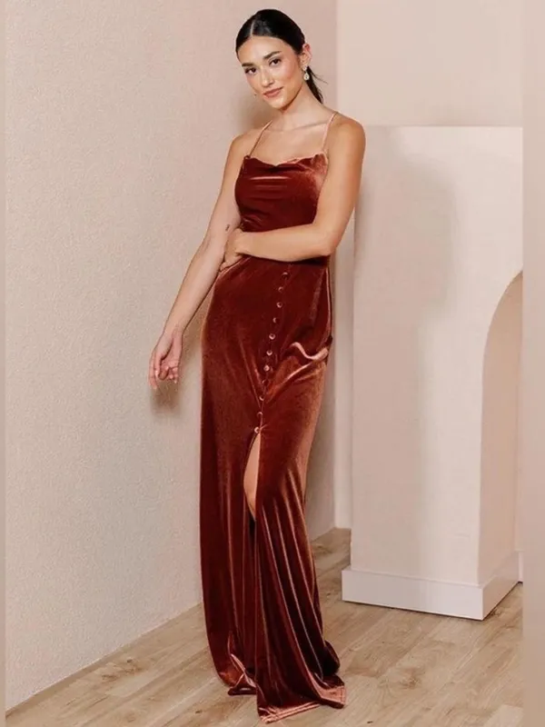 Revelry Billie Velvet Leg Slit Maxi Dress in Terracotta Rust Size US 4 - Image 2
