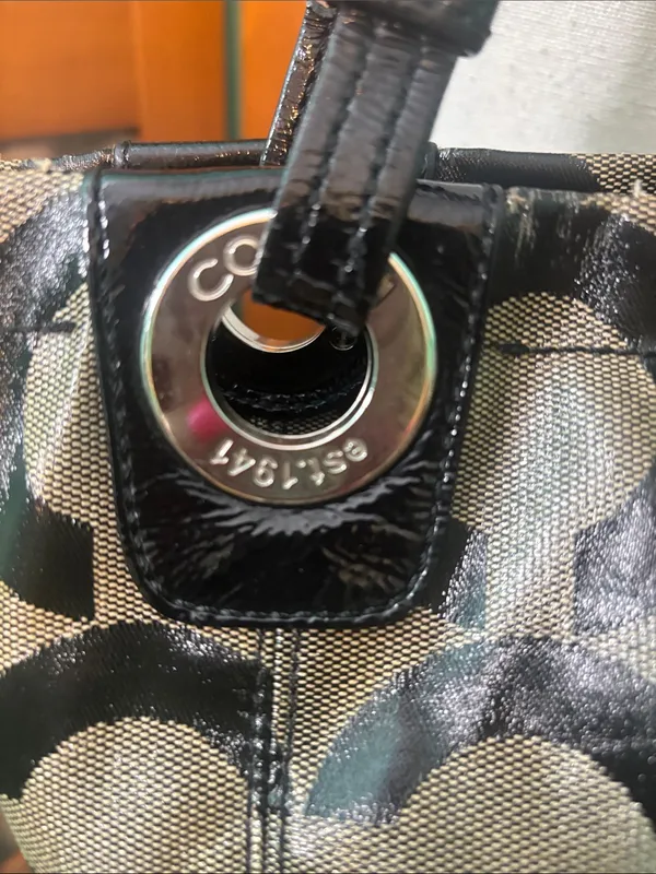 Coach “Op Art” Black and Tan Circle Logo Tote - Image 8