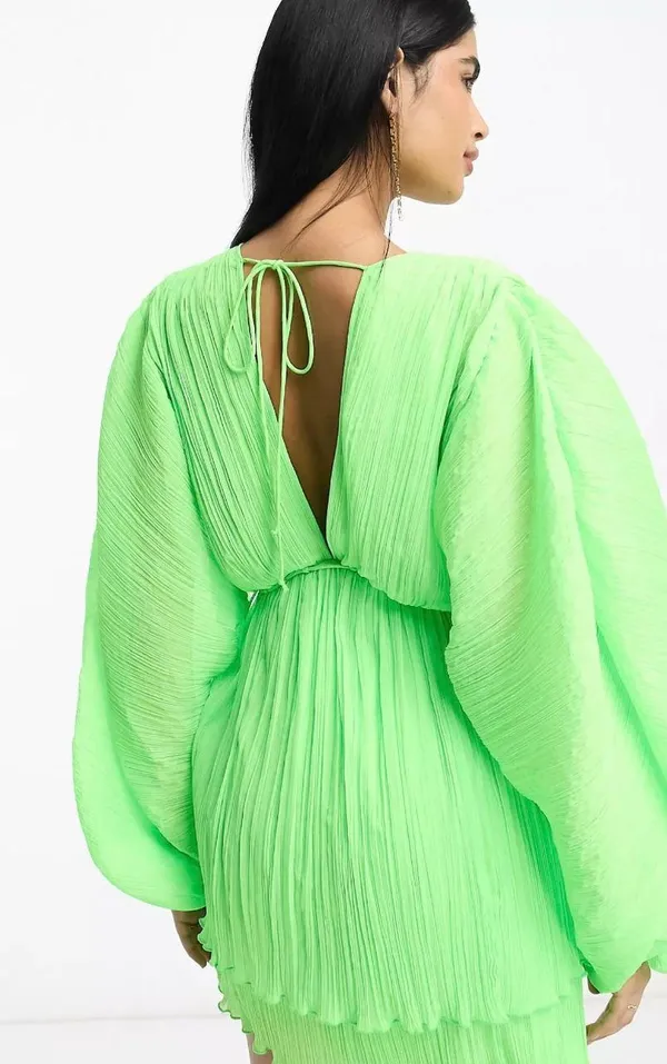 Neon Green Design Trapeze Mini Dress XS - Image 2