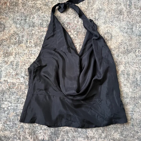 Reformation x Laura Harrier Holt Silk Halter Top | Size 2XL | Black - Image 9