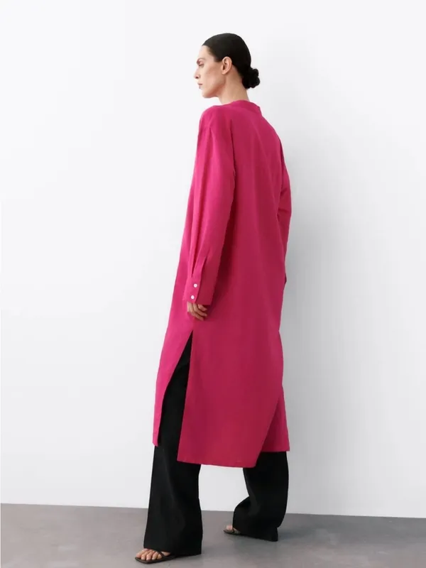 ZARA Fuchsia Pink Linen Blend Tunic Dress Size S - Image 2