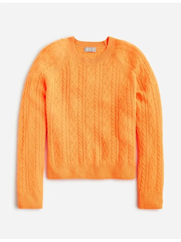 NWT J.Crew Cashmere Cropped Cable-knit Crewneck Sweater in Neon Orange S - Image 4