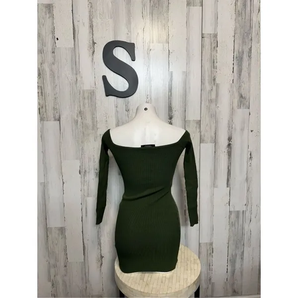 AKIRA Green Ribbed Off Shoulder Long Sleeve Bodycon Mini Dress Size S - Image 3