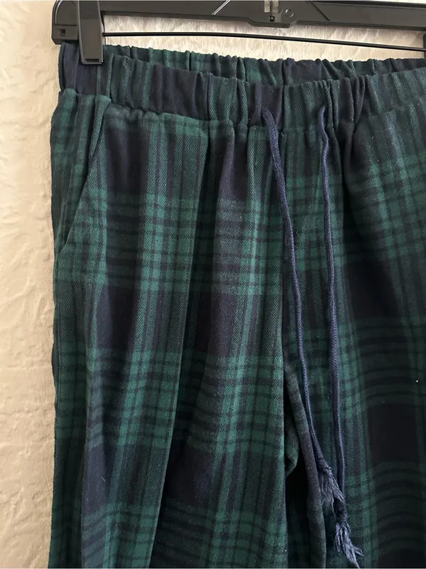 Edikted Lounge Around Plaid Wide Leg Pants Navy Blue Green Small - Image 7
