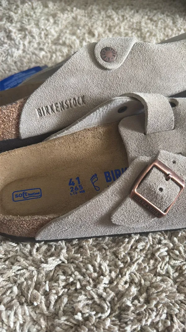 Birkenstock Boston Clog Suede Soft Footbed Taupe - Image 3