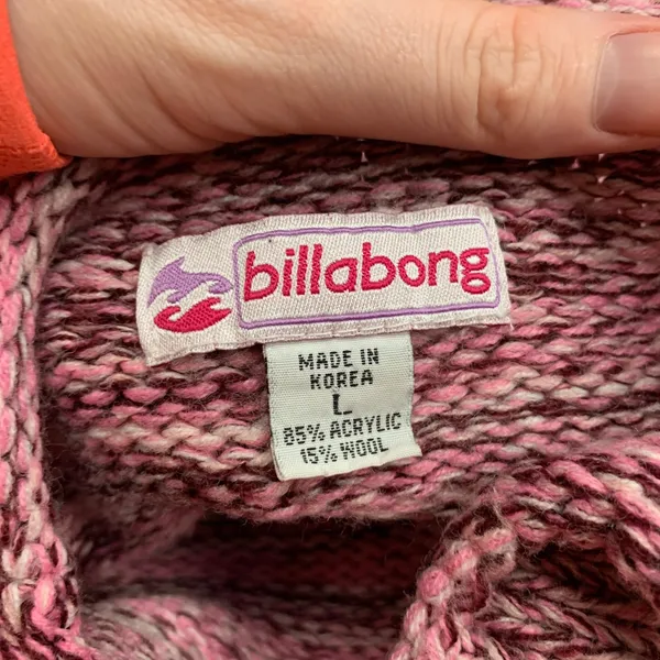 Billabong‎ Knit Sweater Womens Size Large Pink Purple Mock Neck Wool Blend Y2K - Image 5