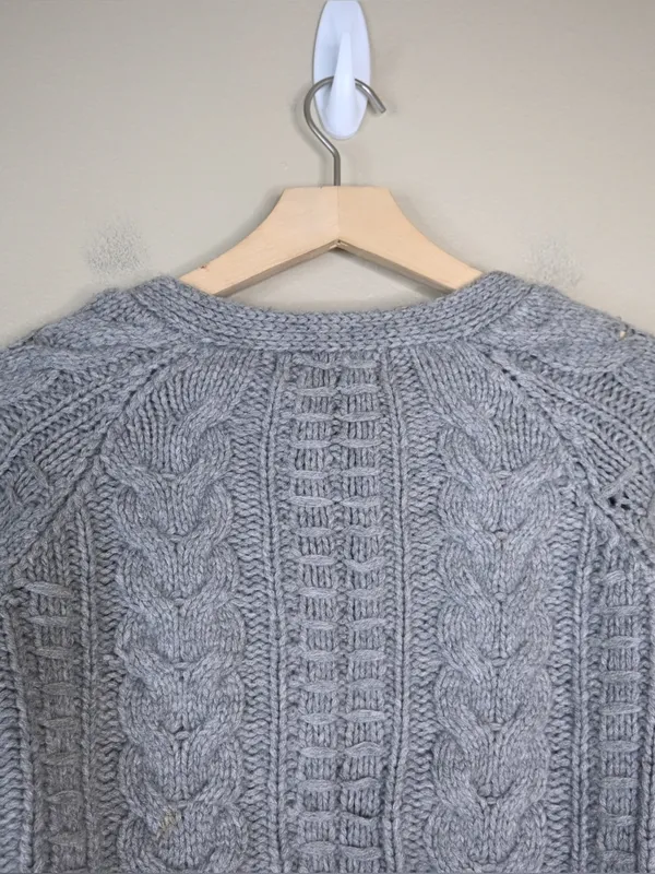 Design History Women's L Pure Cashmere Gray Cable-Knit Cropped Cardigan - Image 4