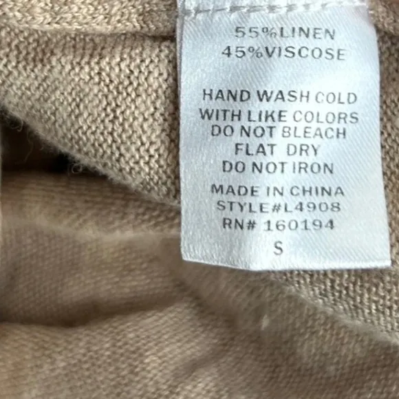 By Together Women Small Linen Blend Short‎ Sleeve Knit Top Tan Brown L4908 - Image 3