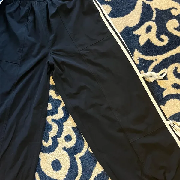 Black Nylon Track Pants with White Side Ties Down Leg New Size XS - Image 6