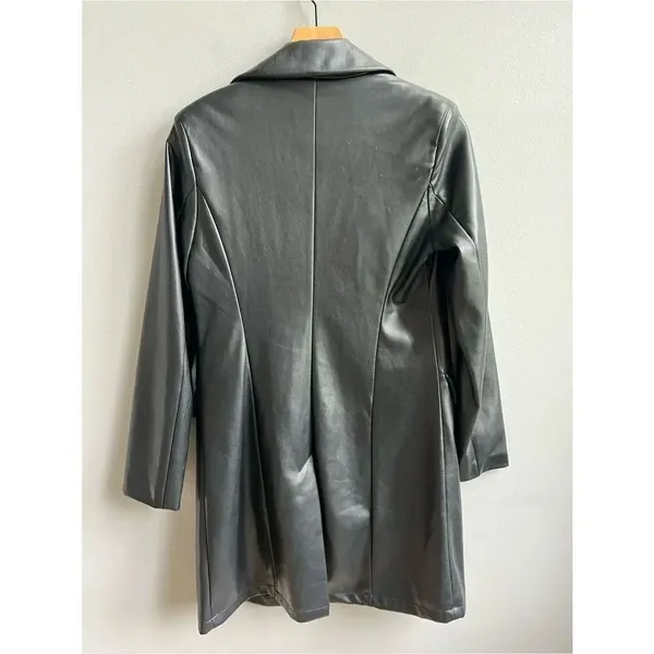 Avec Les Filles Black Faux Leather Long Blazer Jacket Button Down Coat XS - Image 6