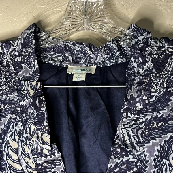 Sundance Sky Navy/White Flutter Sleeve Tiered Ruffle Boho Viscose‎ Dress - Image 9