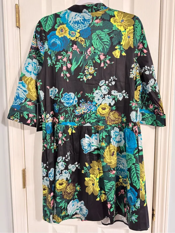 Tuckernuck Floral Shirt Dress Medium Blue Green Botanical Print NWT - Image 4