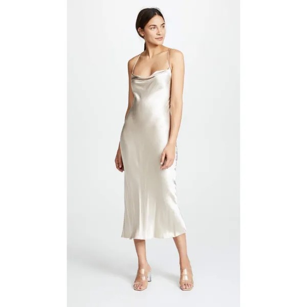 EXPRESS Metallic Cowl Neck Cross Back Midi Slip Dress - Image 3