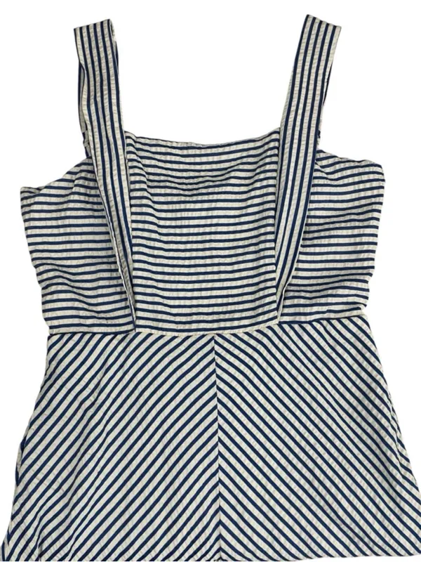 Draper James chevron Striped Square-Neck Midi Dress in Light Blue and White - Image 7