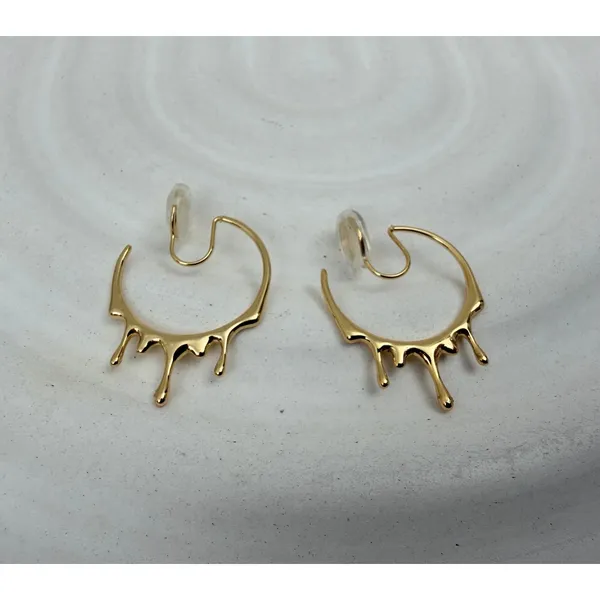 14K Gold Plated C Shape Drip Hoop Clip On Earrings Statement Jewelry - Image 3