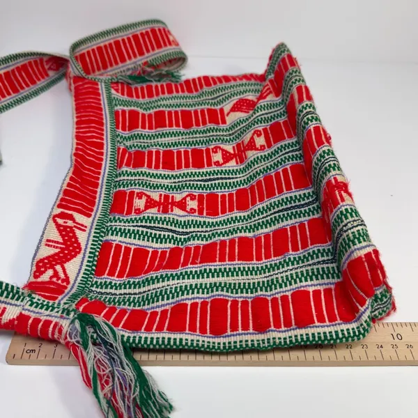 Handwoven Boho‎ Crossbody Bag Red Green Geometric Bird Motif Tassels Festival - Image 6