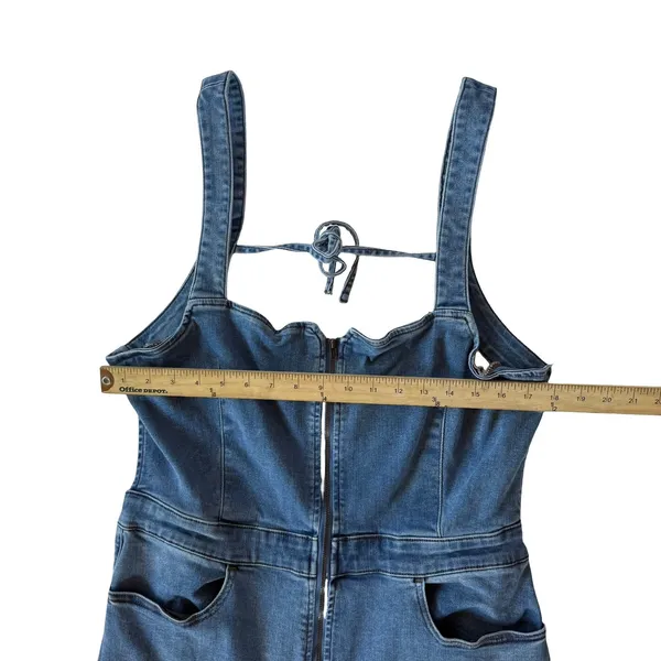 Free People We The Free CRVY Blue Denim backless jumpsuit Size 16 - Image 8