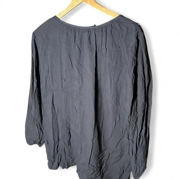 Peasant Blouse Navy Embroidered G.H. Bass Boho Cottagecore Large - Image 7