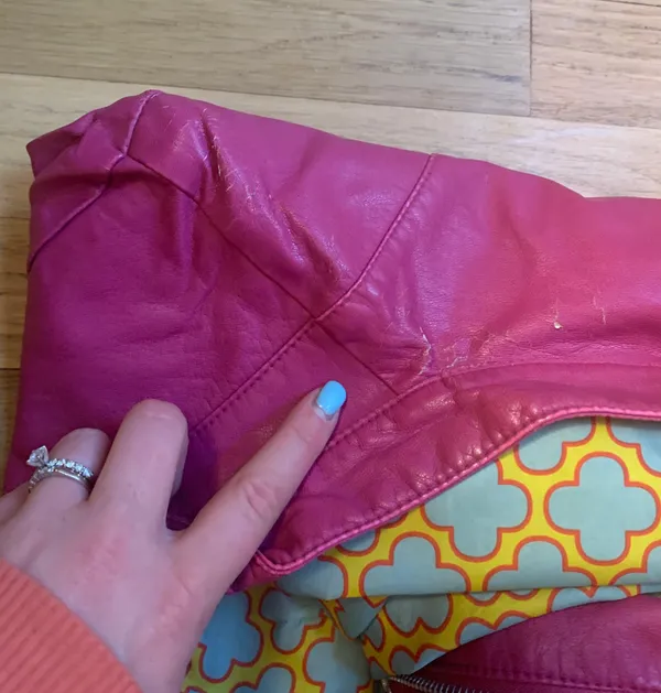 Black Rivet Faux Leather Pink Jacket - Image 8