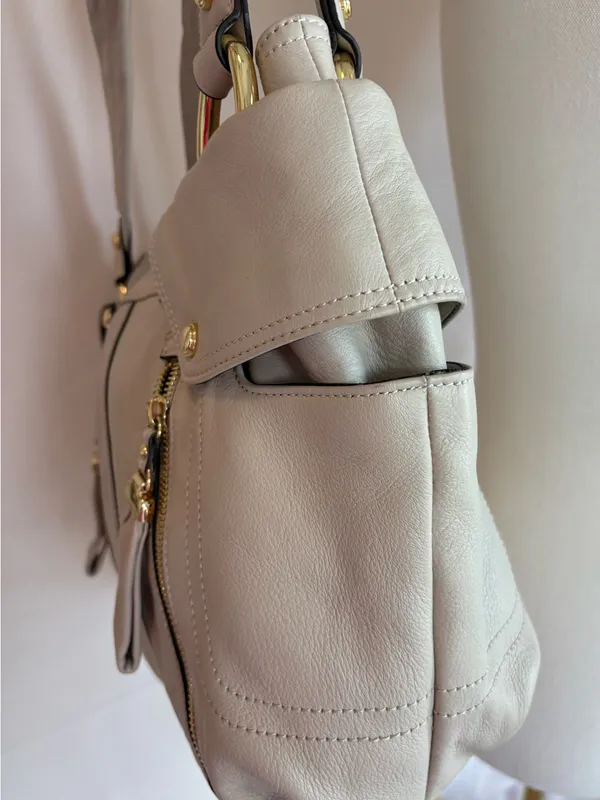 Women's Soft Leather Shoulder Bag in Beige - Image 3