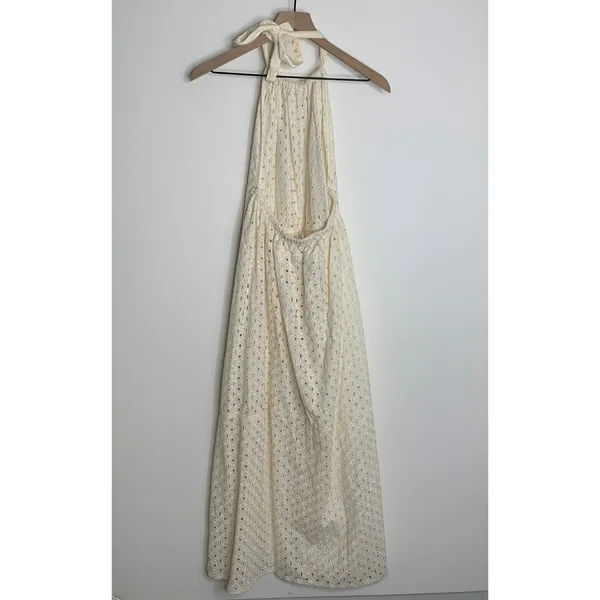 Vitamin A Off White Halter Top Maxi Cover Up Eyelet Swim Dress Womens Medium - Image 4