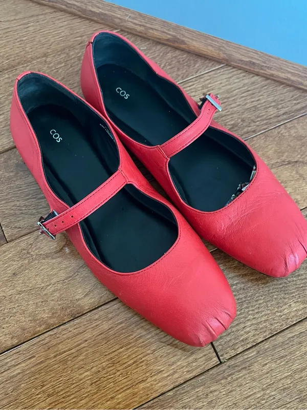 COS Red Leather Mary Jane Flats with Buckle Strap - Image 2