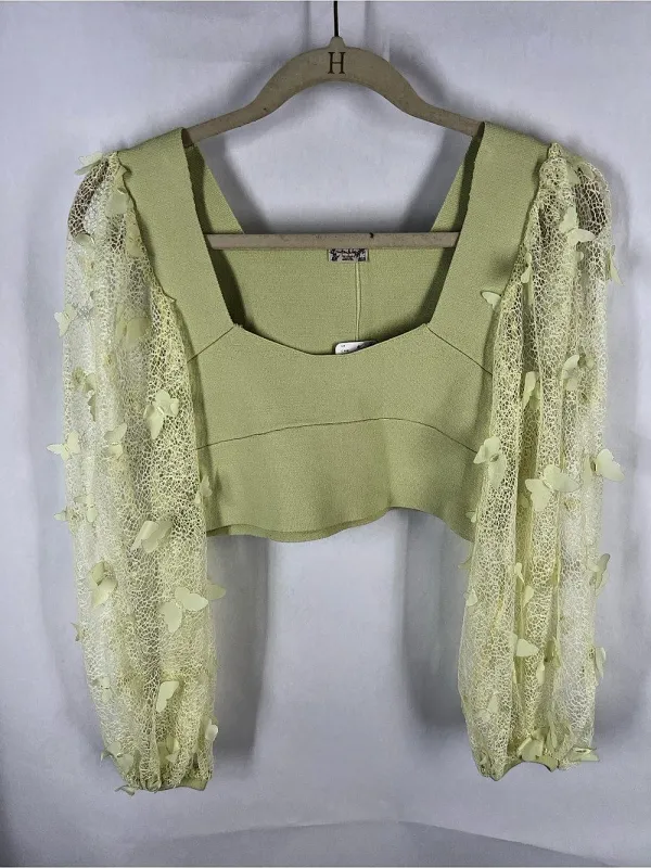 Free People Flutter By Crop Butterfly Sleeve Top Lemon L NWT - Image 2