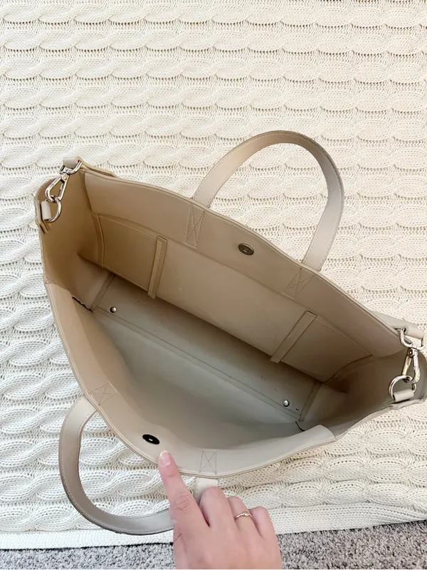 Calpak Cream Haven Leather Tote with Removable Strap - Image 8