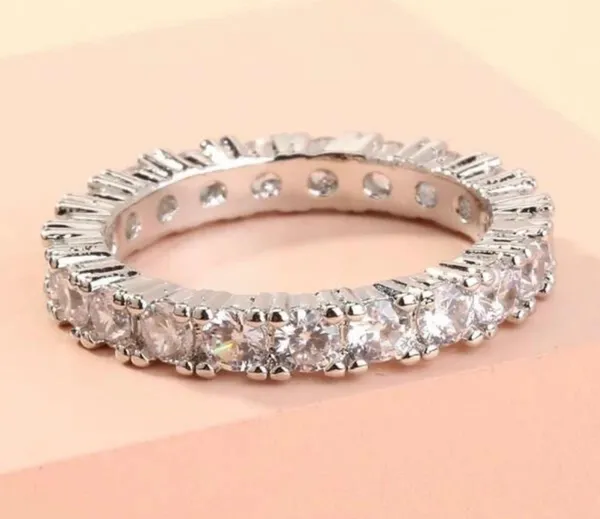 Beautiful Rhinestone Tennis Ring Silver Size 7.75 - Image 2
