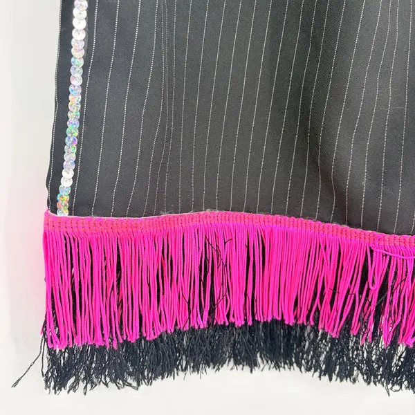 Homemade Pinstripe Fringe Sequin Pencil Skirt Sz M Hot Pink Y2K Festival Flapper - Image 3