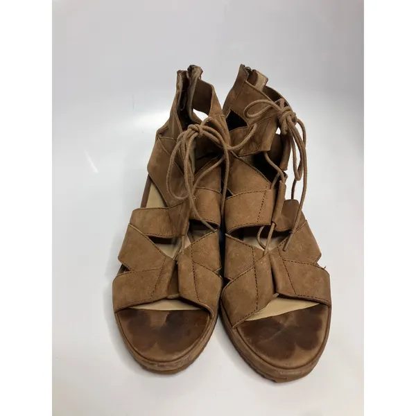 Eileen Fisher Wedge Sandals Womens 9 Brown Fair Suede Lace Up Gladiator Zip - Image 2