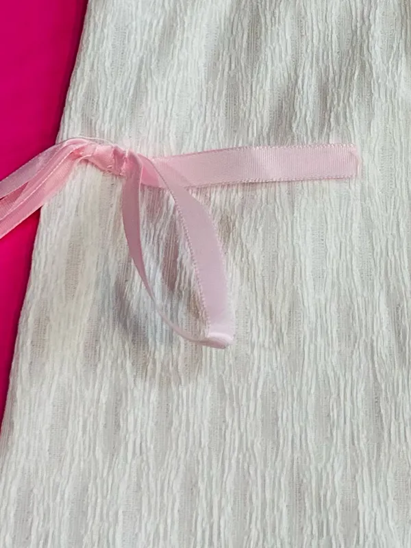 ROMWE White Crop Top with Pink Ribbon Ties - Image 5