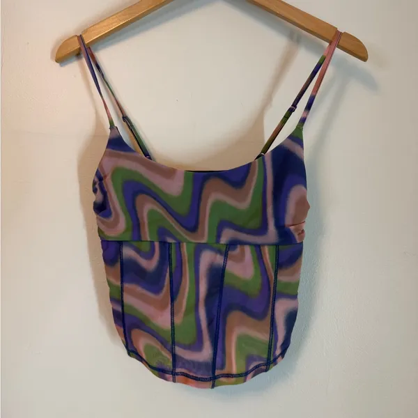 Urban Outfitters Cropped Camisole Tank Pink Purple Green Marble Effect Medium - Image 2