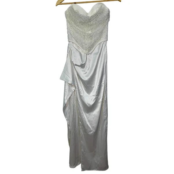 NWT Babyboo Emrielle Ivory Rhinestone Beaded Strapless Maxi Dress Women’s Size S - Image 12