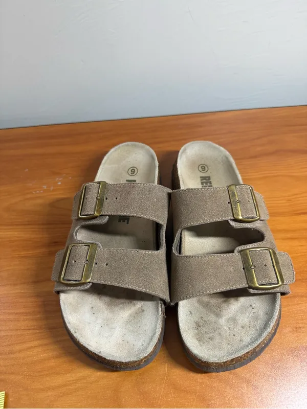 Red Stone Double Buckle Strap Slip on Sandal‎ Suede Brown W9 - Image 2