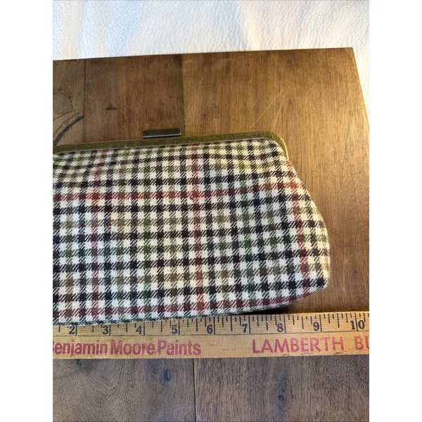 J.Crew Women's Wool Plaid KISS Lock Frame Clutch Purse NWOT - Image 6