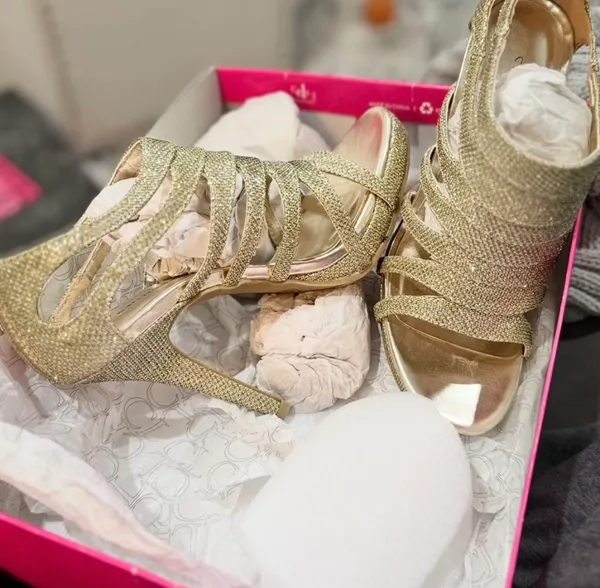 Chinese Laundry Impress' Metallic Gold Glittered Caged Platform Heels - Image 2