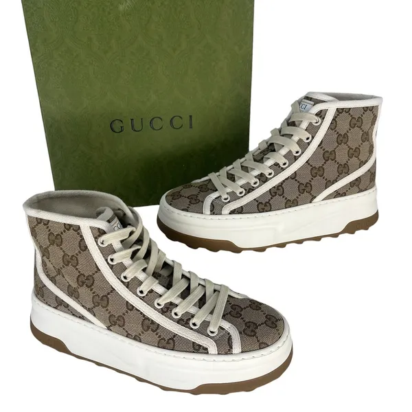 Gucci GG Canvas‎ Platform High Top Sneakers Beige Size 37.5 - Image 4