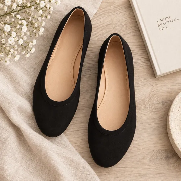 A New Day Neve Black Microfiber Square Toe Memory Foam Ballet Flats 6.5 - Image 2