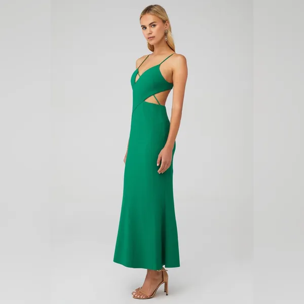 Significant‎ Other Cut Out Poet Asymmetrical Maxi Dress Green Womens Size 4 - Image 2