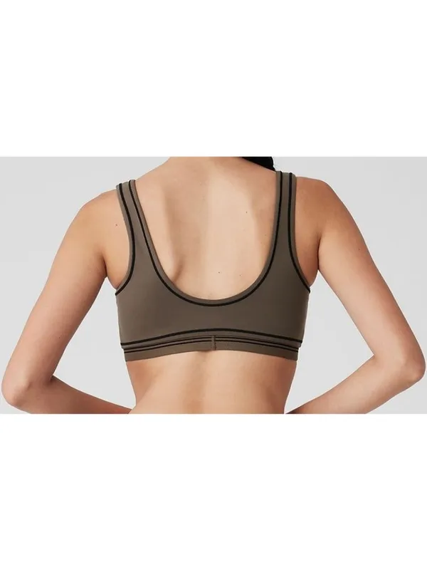Alo Airbrush Heart Throb Bra Olive Tree Black Stripe Padded Sports Crop Bralette - Image 2