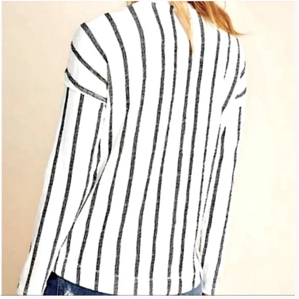 Anthropologie Willa Stripe V Neck Textured Boho Long- sleeve Top W-040 Sz S - Image 2