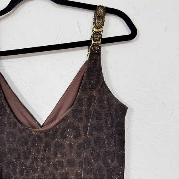 Vintage Scott McClintock Brown Leopard Maxi Dress Womens 6 Formal Glitter Y2K - Image 12